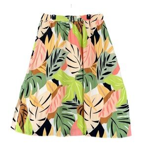 LOFT Midi Skirt XL Tropical Palm Leaf Print Elastic Waist Office Chic Resort‎